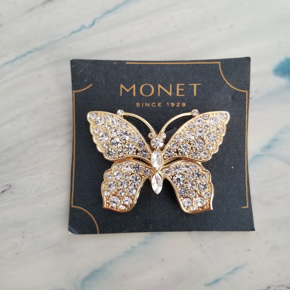 Monet Gold and Silver Crystal Butterfly Brooch